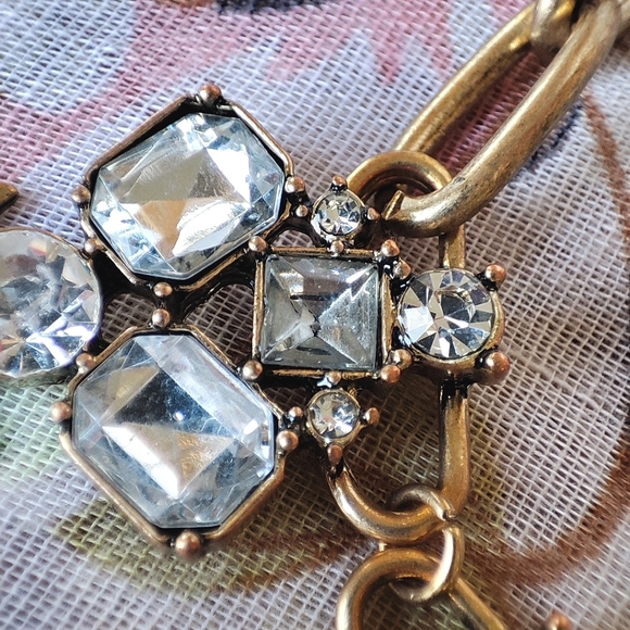 Plunder Brand Clear Rhinestone Oxidized Brass Tone Statement Necklace Art Deco - Picture 5 of 9